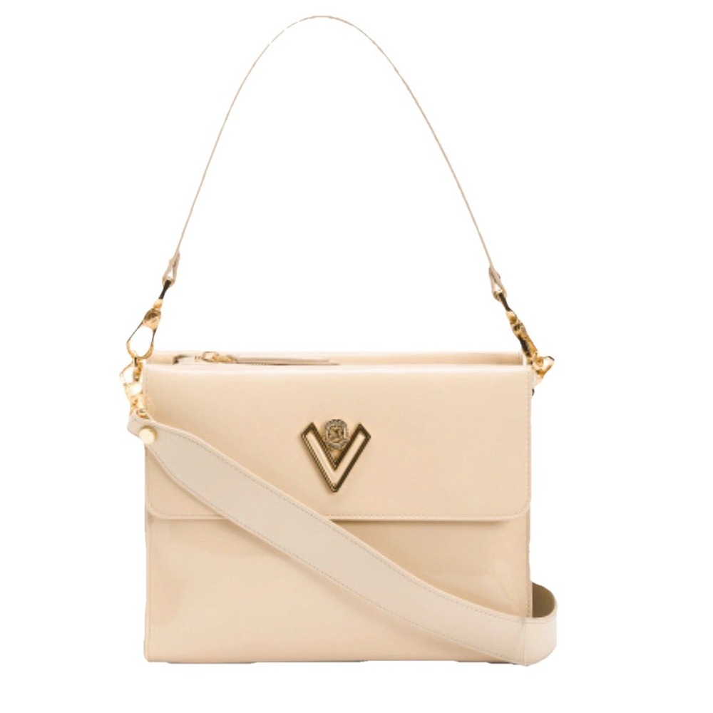 Valentino Beige Patent Leather Satchel with Gold Hardware